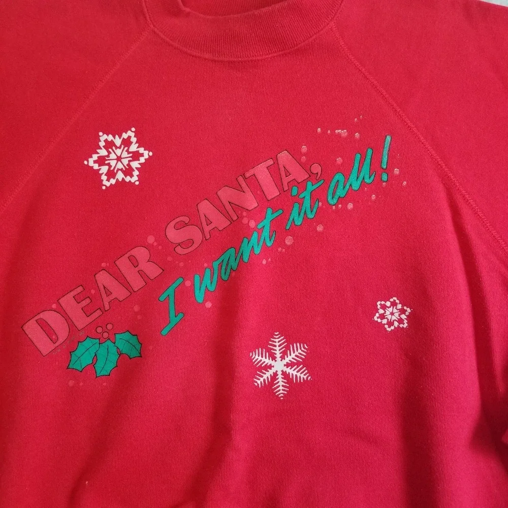 VTG Christmas Sweater Mens XL Red Raglan Dear Santa Holiday Crewneck 90s